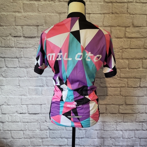 Miloto women's multi colored front zipper short sleeve cycling jersey size L - Picture 6 of 9